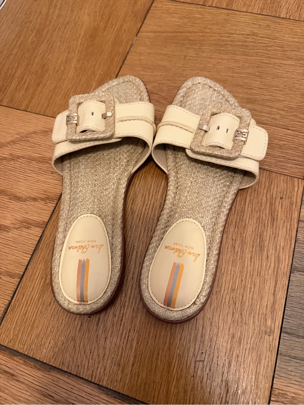 Sam Edelman Cream Woven Slide Mules with Buckle